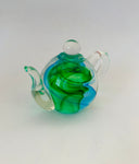 Art Glass Miniature Green and Blue Teapot