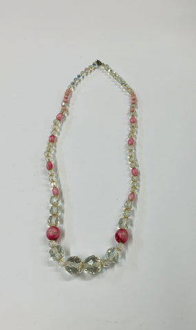 Vintage graduated crystal necklace with pink glass beads