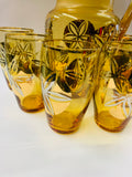 Midcentury Amber glass jug and glasses set