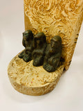 Brass see no evil, hear no evil speak no evil monkeys on wooden bookends