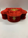 Red velvet sewing box with mother of Pearl contents