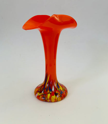 Murano Style Speckled Glass Orange Tulip Vase