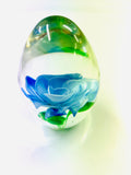 Egg Shaped Paperweight with Blue Rose in Base