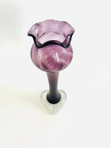 Art Glass Purple Vase with Clear Heart Shaped Base