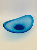 Midcentury blue art glass curved bowl