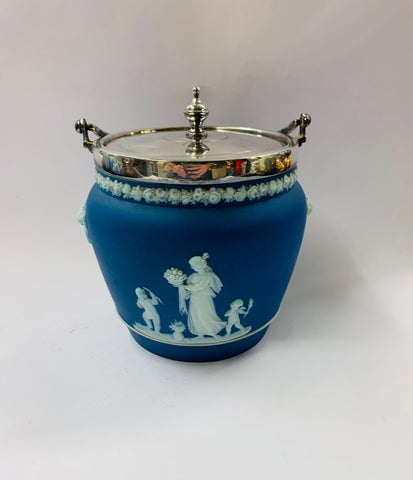 Dark blue Wedgwood biscuit barrel