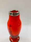 Orange glass shipping scene vase with silver rim