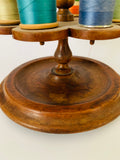 Antique Victorian wooden sewing spool or cotton reel holder and pin cushion