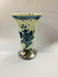 Large Delft vase with silver plated base