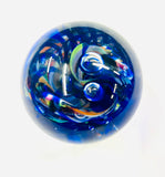 Multi Coloured Ribbon Centered Paperweight with Blue External Swirls