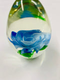 Egg Shaped Paperweight with Blue Rose in Base