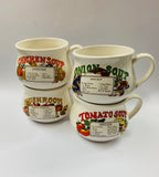 Retro soup bowls with individual recipes on them