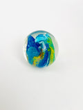 Clear Paperweight with Two Blue Fish Swimming over Blue and Yellow Coral