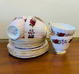 Set of 6 colclough pink roses trios
