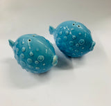 Pair of vintage puffer fish salt and pepper shakers