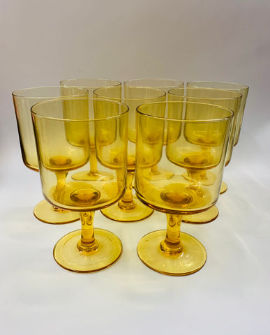 Set of 8 retro Amber glass wine glasses