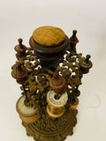 Rare Victorian cast iron ornate cotton reel holder and pin cushion