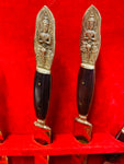 44 piece brass and teak wooden handled cutlery set