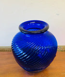 Cobalt blue tulip design ribbed glass vase