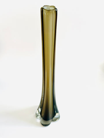 Grey Style Art Glass vase with Clear twisted Base
