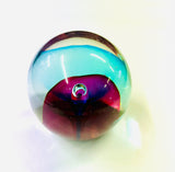 Blue Paperweight with Pink and Blue swirl and Center Bubble