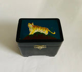 Lacquer musical jewellery box with tiger on the top