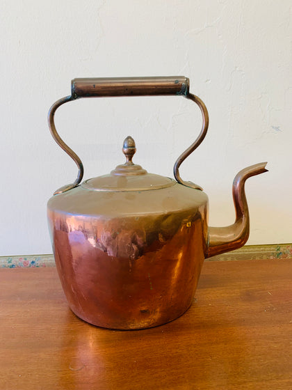 Large antique solid copper teapot