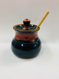 Pottery honey pot with wooden honey spoon