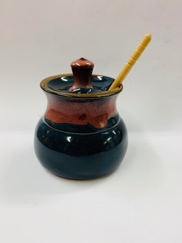 Pottery honey pot with wooden honey spoon