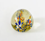 Yellow Paperweight with Blue Orange and White Design