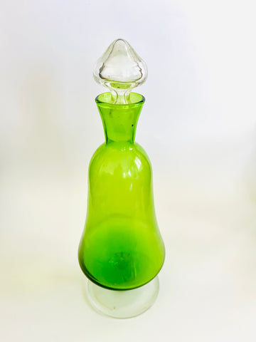 Art Glass Green Decanter with Clear base and Stopper