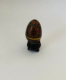 Small cloisonné egg on wooden stand