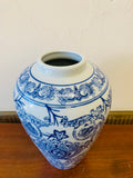 Blue and white floral ceramic vase
