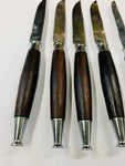 Set 6 retro teak handled steak knives
