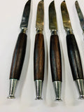 Set 6 retro teak handled steak knives