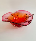 Midcentury Art glass red and pink bowl