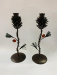 Vintage metal Xmas pine cone Candlesticks