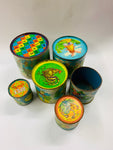 Set of 6 vintage metal children’s stacking tins