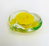 Heart Shaped Flat Paperweight with Yellow Rose