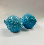 Pair of vintage puffer fish salt and pepper shakers