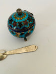 Silver and cloisonné salt pot and spoon