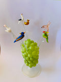 Retro Glass bird Sizzle Sticks in green bubble holder