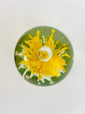 Yellow and White Flower Paperweight with Clear Bubbles