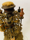 Rare Victorian cast iron ornate cotton reel holder and pin cushion