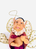 Whimsical Christmas Elf with Brown Cloak Red Skirt and Gold Sheer Wings
