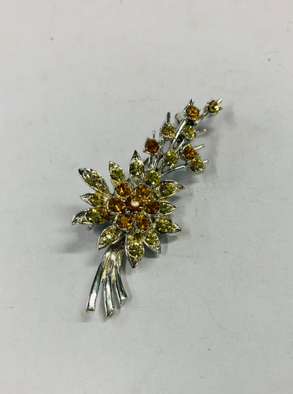Vintage yellow Diamante stone brooch