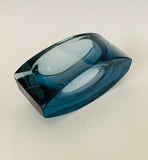 Midcentury blue heavy Art glass ashtray