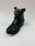 Antique painted plaster cat in a boot door stop