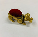 Gold metal poodle pin cushion with bobble head