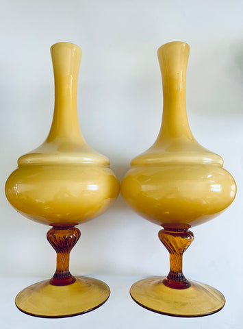 Pair of Mustard Yellow Vases with Orange Base